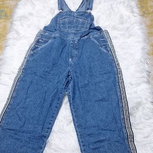 NWO T Blue Denim Overalls with Striped Sides Size XL